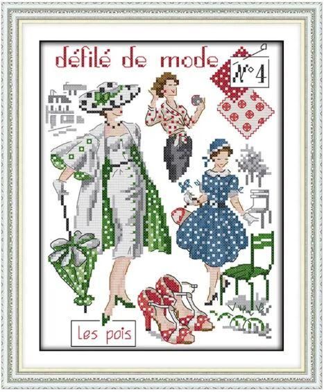 Набор для вышивания крестиком по нанесённой на канву схеме  "Fashion models".  AIDA 14CT printed, 22*29 см