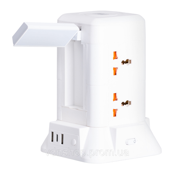 Сетевой фильтр удлинитель 2.8 м с лампой на 6 универсальных розеток с 2 USB, 1 Type-C, беспроводная зарядка HP-5-1 | Зображення 2