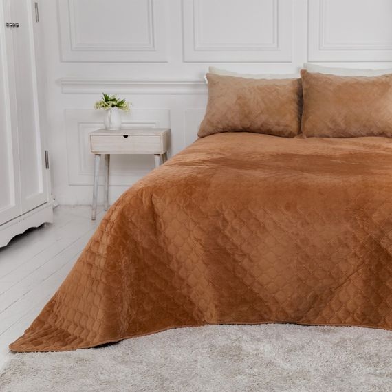 Покрывало евро ТЕП Velour Ромб круглый 4-00518-22390 240х260 см кофейное