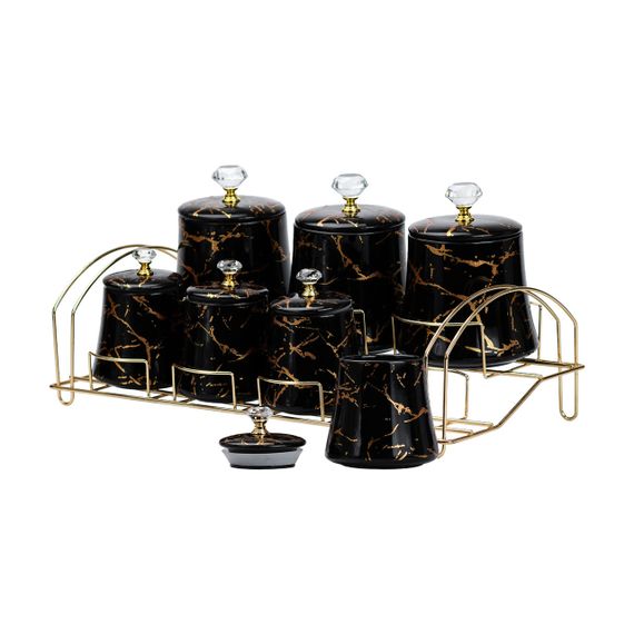 Набор для специй 4 шт по 250 мл и 3 шт по 550 мл на металической подставке черный HP1249 | Зображення 2