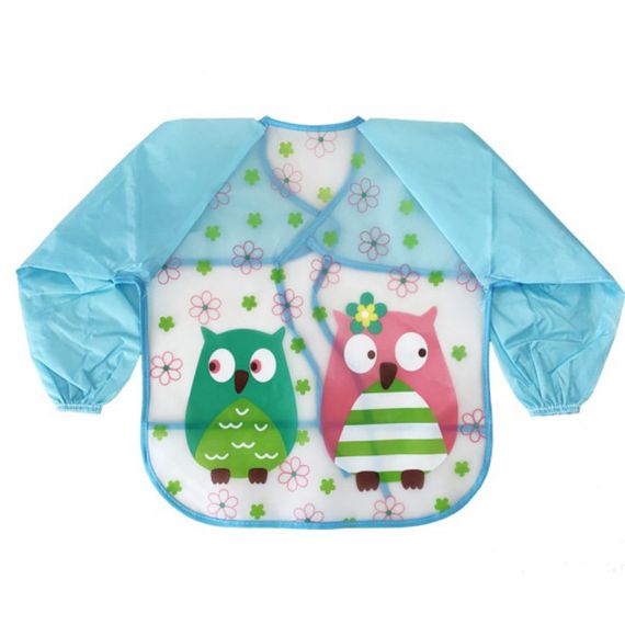 Слюнявчик с рукавами "Совы" MGZ-0610-4 голубой, клеенчатый, на завязках