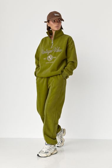 Утеплений спортивний костюм зі світшотом та джогерами - зелений цвет, M (є розміри)