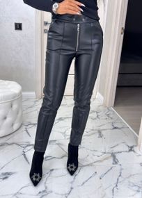 Женские утепленные узкие кожаные брюки на замше, BU8780 цвет черный, размер 46