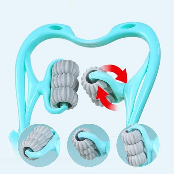 Ручной роликовый массажер с 6-ю роликами для шеи и тела, Голубой / Универсальный расслабляющий массажер | Зображення 3