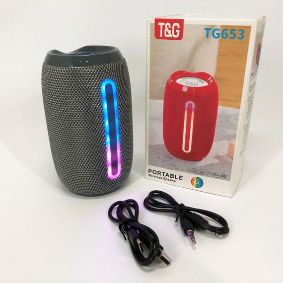 Портативна Bluetooth-колонка TG653 USB з ремінцем, гучна колонка для вечірки. Колір: сірий | Зображення 7