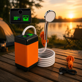 Портативний душ із акумулятором 6000мАч / Душ акумуляторний кемпінговий USB з помпою / Душ із цифровим індикатором