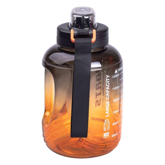 Бутылка для воды спортивная 1.6 л пластиковая с трубочкой с ремешком 22 см Черная HP-14-35B | Зображення 3