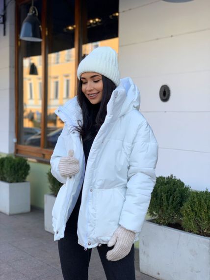 Женская теплая дутая куртка короткая Оверсайз, AL144 цвет белый, размер onesize 42/46 | Зображення 3