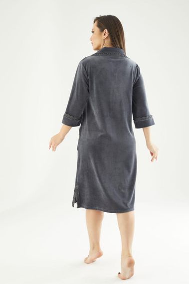 Жіночий халат Nusa 0321 велюровий на блискавки, антрацит 2XL | Зображення 5
