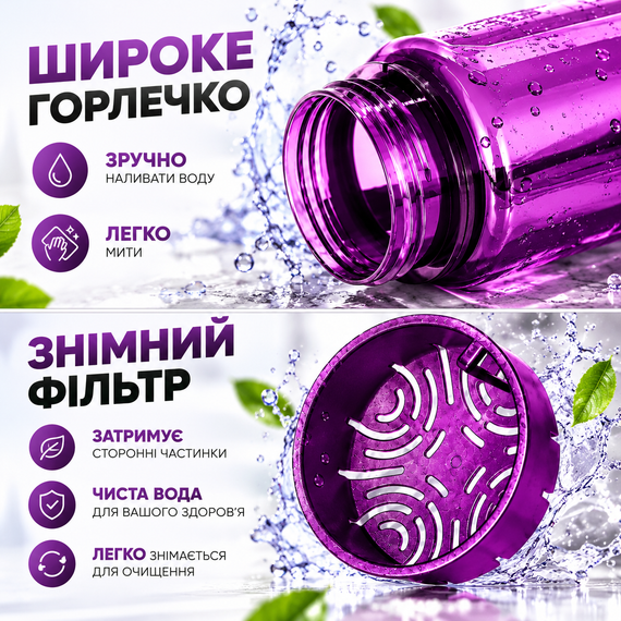 Бутылка для воды KANGZYUAN 500 мл спортивная фиолетовая из тритана Tritan BPA Free ударопрочная с эргономичной крышкой | Зображення 2