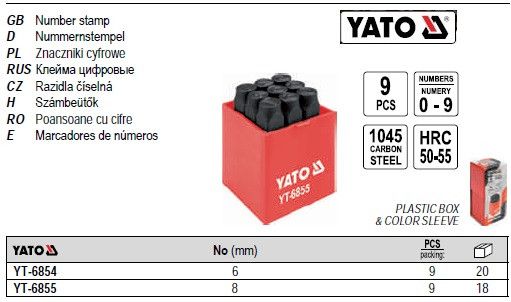 Набір трафаретів клейма цифрові h=8 мм 9шт YATO-6855 | Зображення 4