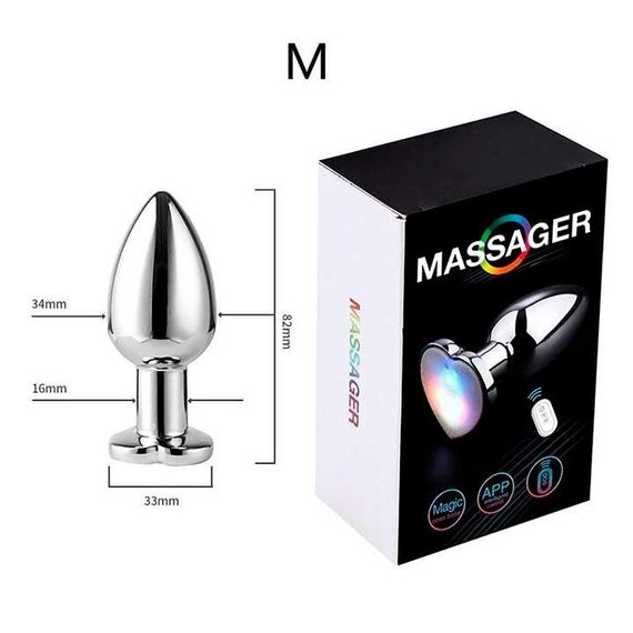 Стальная cветящаяся анальная пробка Magic Motion Equinox USB с Д/У - 8,2*3,4 см – Анальные игрушки | Зображення 1