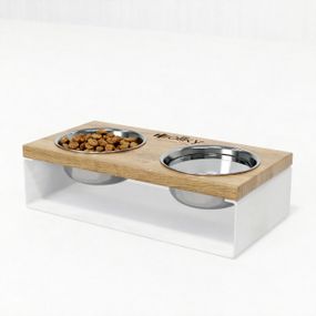 Миски на подставке из цельного металлического листа для собак и котов Hollky SteelWood S (2 × 0,45 л) SWS-36188-WHNT
