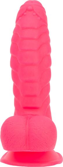 Ребристий фалоімітатор на присосці ADDICTION — Tom 7″ Dildo With Balls — Pink, віброкуля в подарунок | Зображення 1