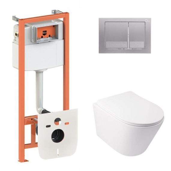 Готовое решение Qtap для ванной комнаты: подвесной унитаз Swan Ultra Quiet 485x360x320 + комплект инсталляции Nest 4 в 1