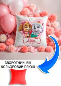 Подушка плюшева Мерч Крафт Дизайн з принтом paw patrol 3 імя Емма червоний плюш квадратна 33х33 см