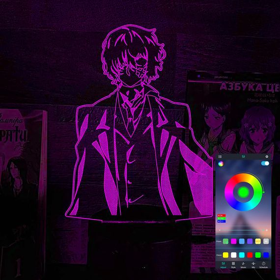 Акриловий світильник-нічник керування з телефона Осаму Дазай 3 tty-n002325