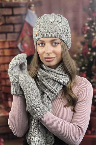 Комплект «Камелия» (шапка,  шарф, рукавицы) темный кофе