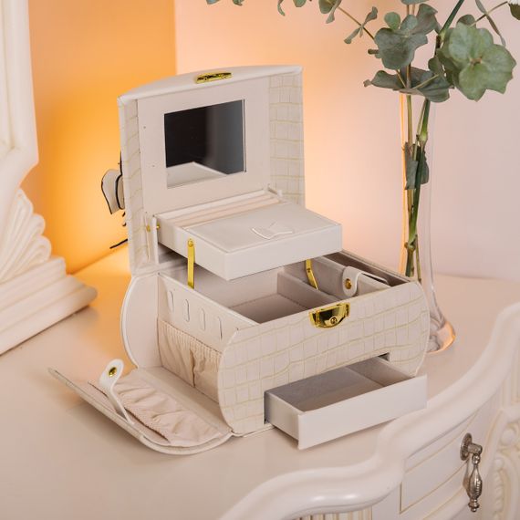 Шкатулка для украшений из эко кожи 3 яруса с замком органайзер для ювелирных изделий HP-5-21BE | Зображення 9