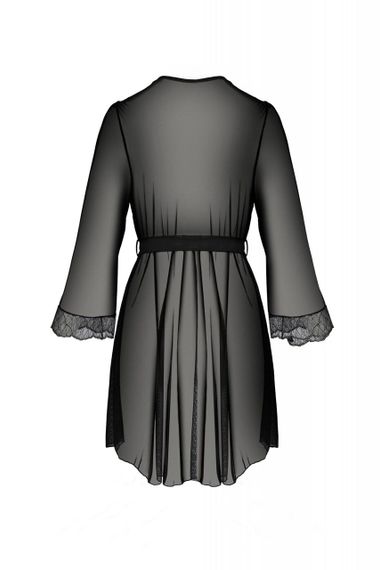 Пеньюар Passion AMBERLY PEIGNOIR 4XL/5XL, black, ажурні декольте та манжети, широкі рукави Sex Aura | Зображення 3