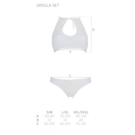 Комплект из бра, трусиков с ажурным декором и открытым шагом Passion URSULA SET S/M, white | Зображення 4