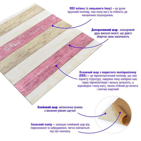 Самоклеюча декоративна 3D панель Ніжно-рожеве дерево 700x700x4мм (381) SW-00000527 | Зображення 1