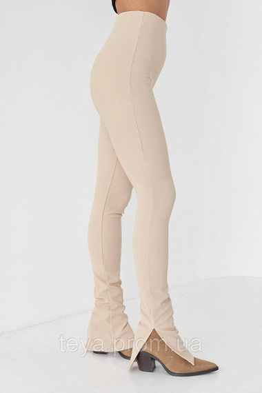 Женские лосины из эластичного трикотажа с разрезами цвет бежевый размер L FL_000660 | Зображення 4