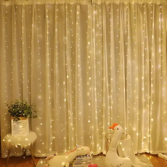 Гирлянда Водопад USB штора 3х2м, теплый белый, 200 LED + пульт / Новогодняя светодиодная гирлянда на окно | Зображення 7