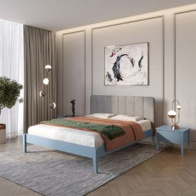 Двоспальне дерев&#039;яне ліжко Mebigrand Лондон ДК Сіро-синій (S7010R90B)/Аляска 93 (Сірий) Б1 160х190 см (MBG-6931)