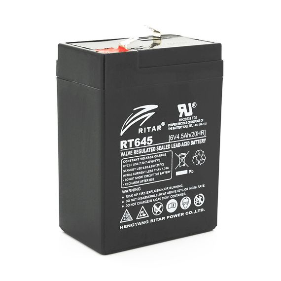 Акумуляторна батарея AGM RITAR RT645, Black Case, 6V 4.5Ah ( 70х47х99 (105) )
