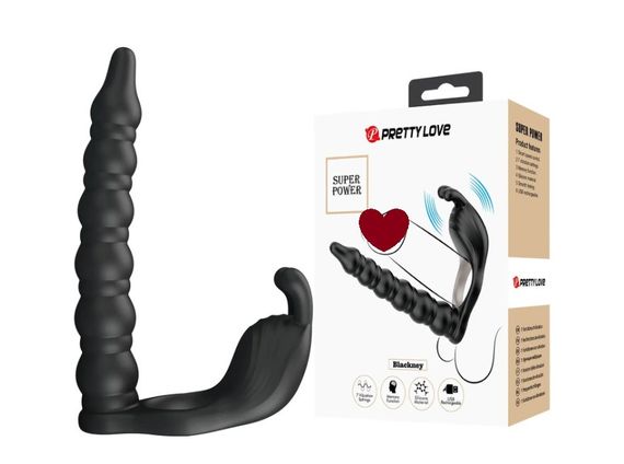 Эрекционное вибро кольцо, с насадкой для анального секса и функциеей памяти Pretty Love - Blackney Black sexst