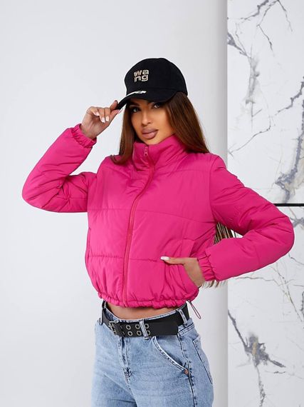 Женская короткая легкая весення куртка на молнии без капюшона  CU377 цвет розовый, размер 42/44 | Зображення 4