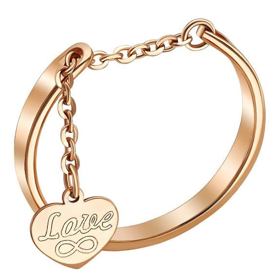 Золоте жіноче кільце з ланцюжком і серцем-підвіскою Love 16.5 р, 585 проба