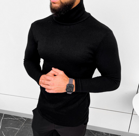 Мужской классический гольф в рубчик FD2021 размер XL, цвет черный