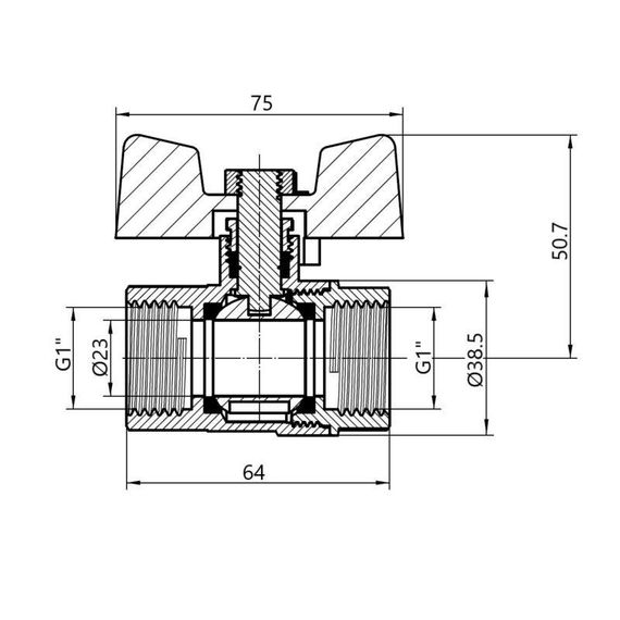 Кран кульовий Thermo Alliance Base 1" ВР для води (метелик) SD602W25 | Зображення 1
