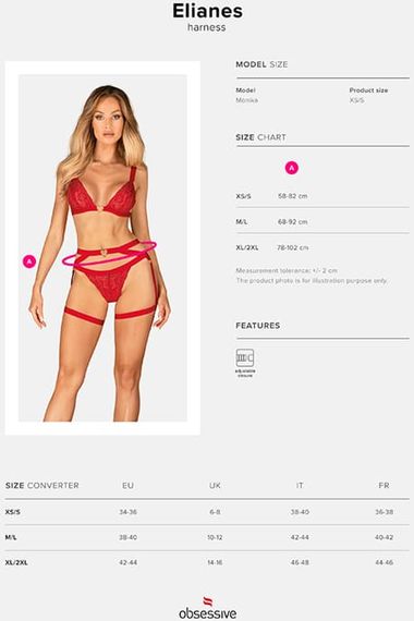 Портупея на стегна Obsessive Elianes Червона XS/S | Зображення 7