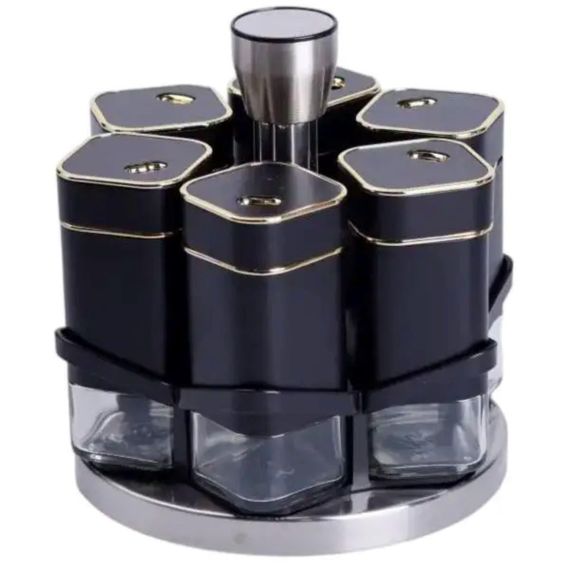 Набор баночек для специй 6 шт на поставке по 120 мл карусель Черный HP-1308