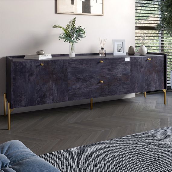 Тумба під телевізор з шухлядами LION Wood з золотими ніжками 180х50х40 см Бетон темний (LION-043110)