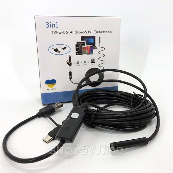 Камера эндоскоп с кабелем на 2 метра 7 мм USB/micro USB с подсветкой, Usb эндоскоп для андроид | Зображення 5