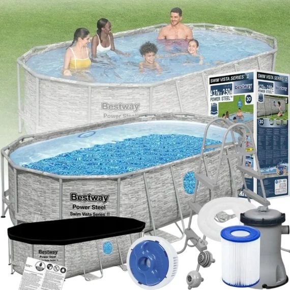 Сімейний овальний каркасний басейн Bestway 56716 549х274х122 см з фільтром та сходами на 13420 л | Зображення 4