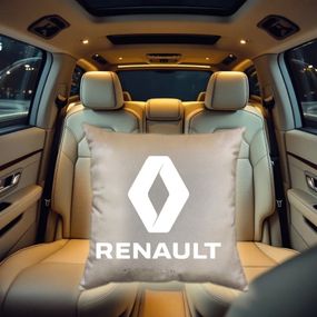 Авто Подушка з вишивкою логотипу марки рено Renault бежевий автомобілісту 00168