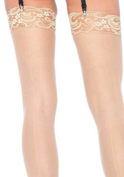 Панчохи з мереживною коронкою One Size Nuna Sheer Thigh High Stockings від Leg Avenue, бежеві Sex Aura | Зображення 1
