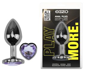 Анальна пробка EGZO Dark Silver Heart Plug з фіолетовим аметистом, розмір S Sex Aura