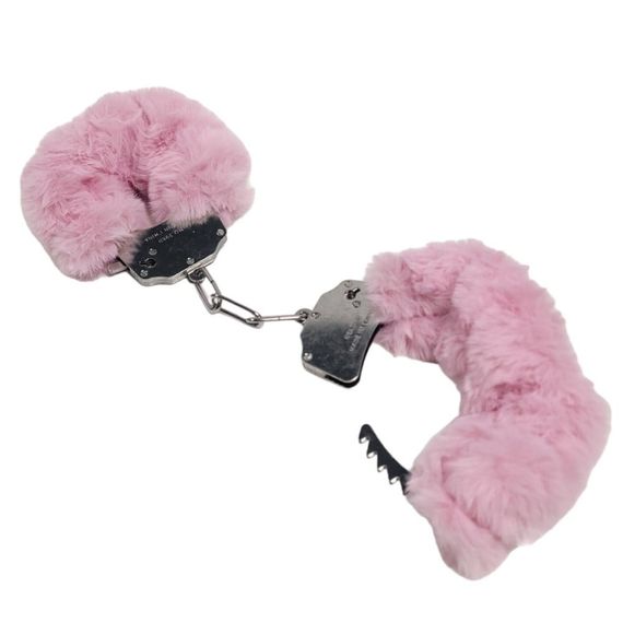 Наручники DS Fetish Plush handcuffs, метал з хутром, рожеві | Зображення 1
