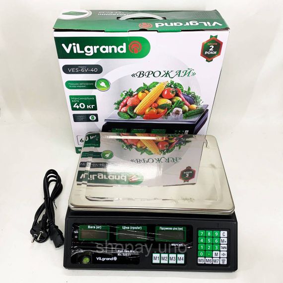 Ваги торговельні ViLgrand VES-6V-40 40 кг з калькулятором та акумулятором | Зображення 2