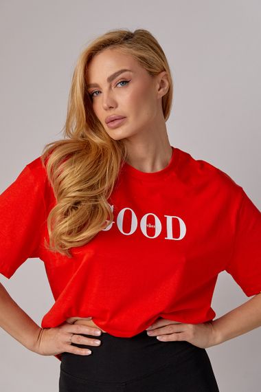 Трикотажная футболка с надписью Good vibes - красный цвет, XS (есть размеры) | Зображення 3
