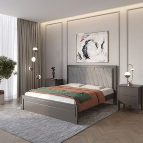 Двоспальне дерев&#039;яне ліжко Mebigrand Торонто Т6 Графітовий (RAL9011)/Аляска 93 (сірий) 160х190 см (MBG-9714)