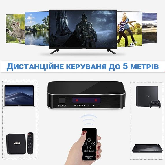 HDMI комутатор | світч на 4 порти Addap HVS-05, чотиринаправлений відео перемикач, 4К, Чорний | Зображення 7