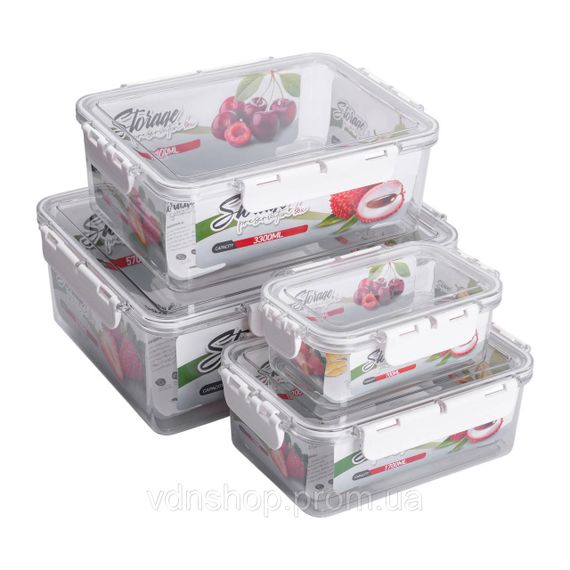 Набір контейнерів для їжі 0.7/1.7/3.3/5.7 л 4 шт з кришками на засувках HP-27-5 | Зображення 2