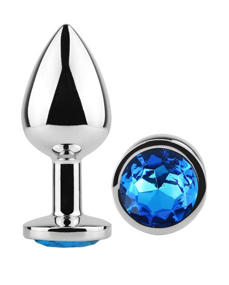 Анальна пробка з кристалом EGZO - Silver Round Plug Blue size M Sex Aura | Зображення 1